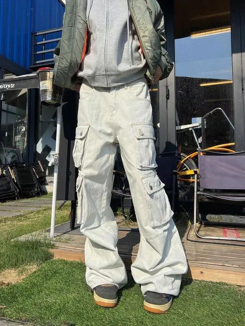 Vintage Stylish Wide-Leg Cargo Pants - Perfect for Street Fashion Size US 33 - 4 Thumbnail