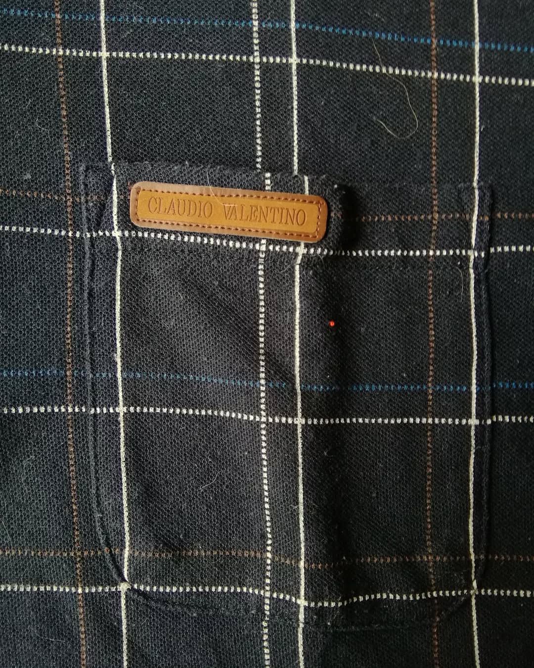 Japanese Brand × Other × Vintage Claudio Valentino Paris Black Plaid Half Button Shirt Size US L / EU 52-54 / 3 - 4 Thumbnail