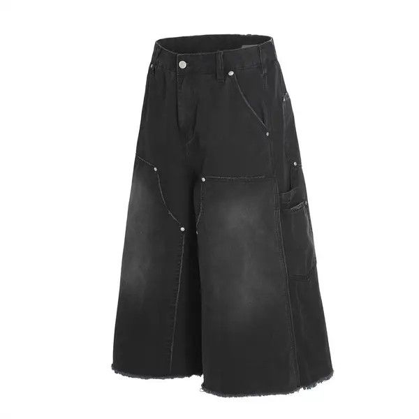 Japanese Brand VIBE Punk distressed men's loose cargo denim shorts Size US 32 / EU 48 - 2 Thumbnail