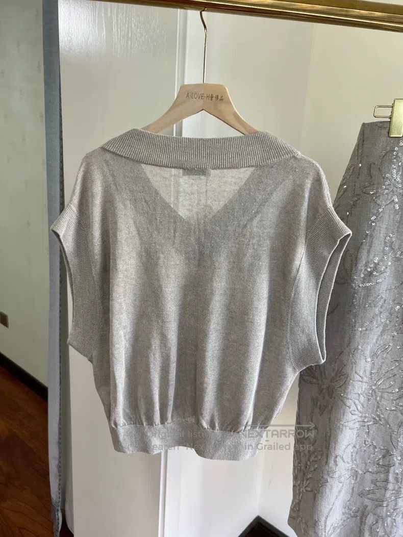 Brunello Cucinelli Brunello Cucinelli Linen Embroidered Sequin Sleeveless Top Size S / US 4 / IT 40 - 2 Thumbnail