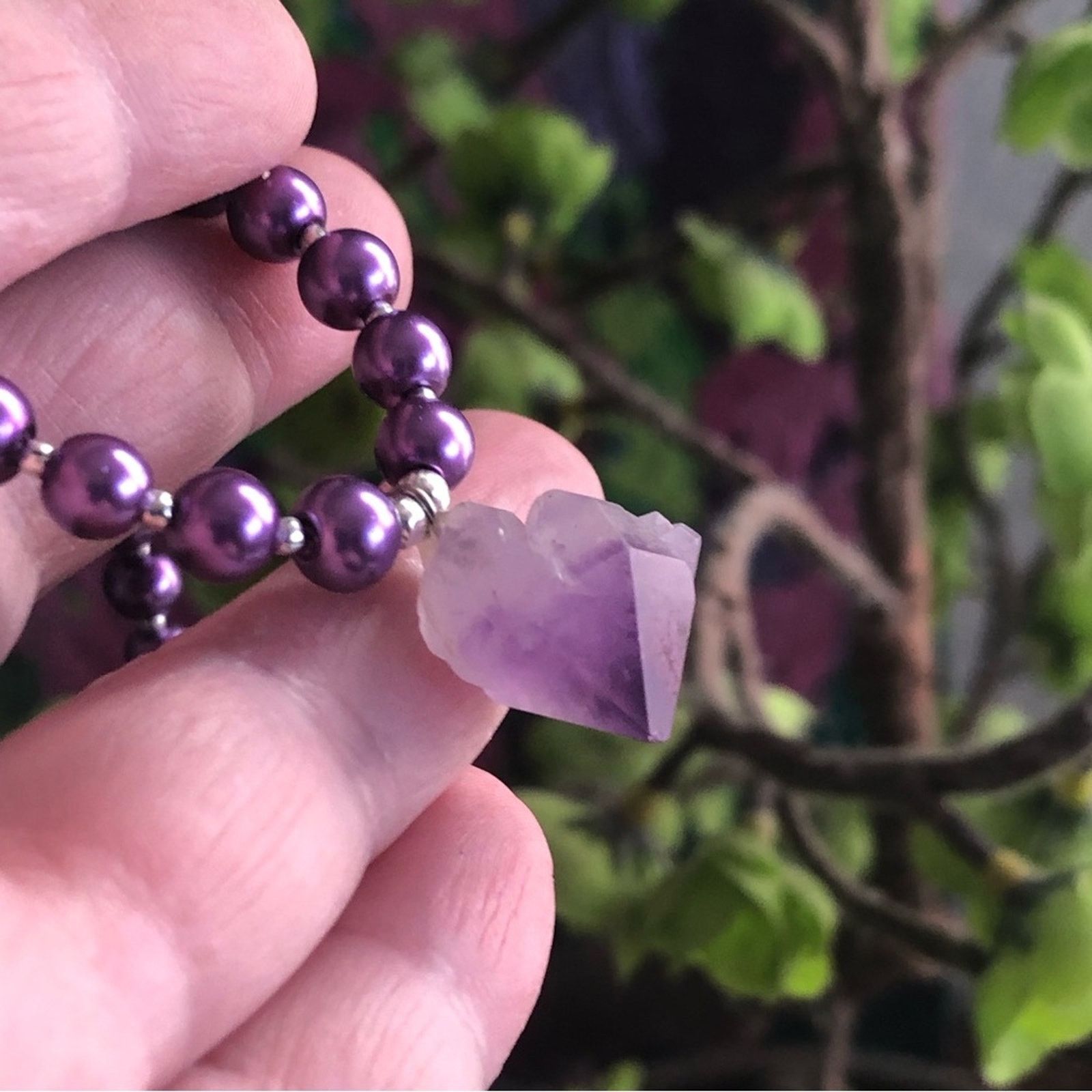 Handmade Handcrafted repurpose genuine amethyst slab Pearl necklace Size ONE SIZE - 10 Thumbnail