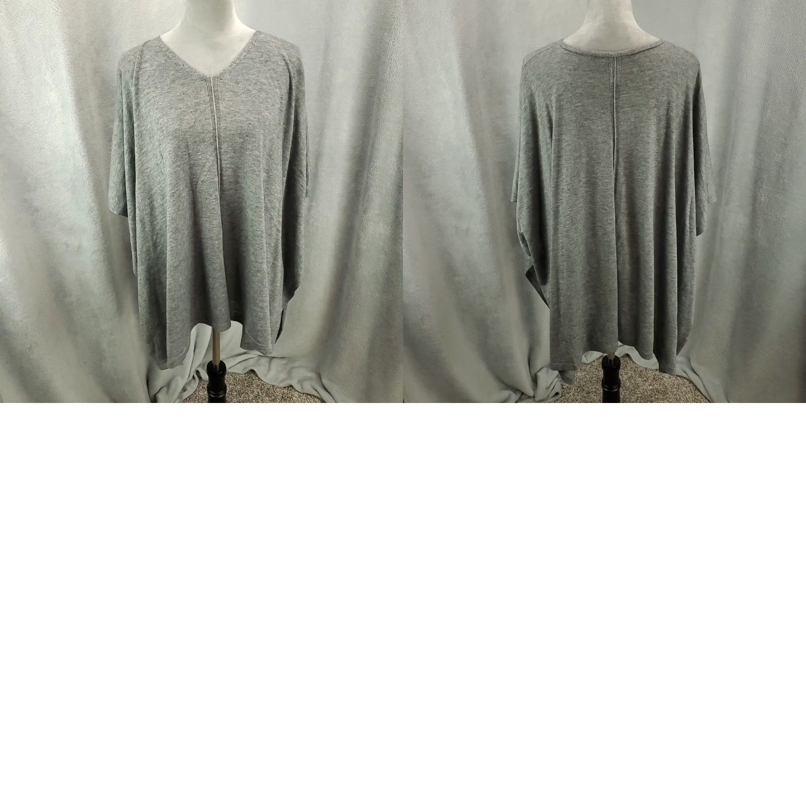 J. Jill J. Jill Womens Gray Wool Blend Poncho Sweater One Size Kimono Sleeve Side Button Casual Size ONE SIZE - 8 Thumbnail