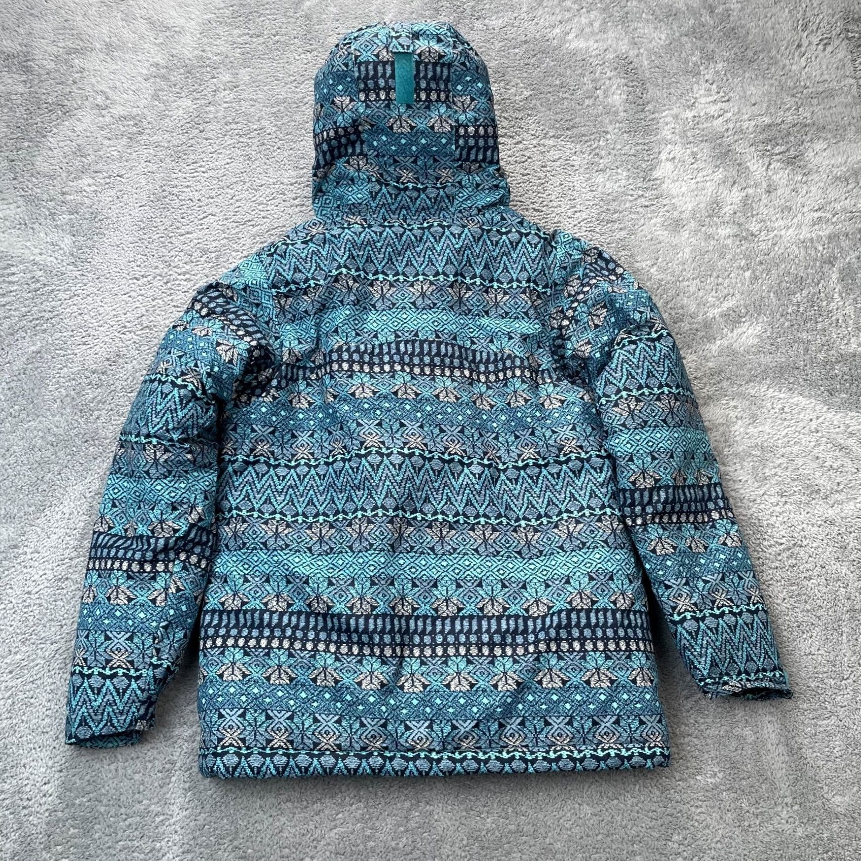 Vintage Columbia Girls Large Blue Geometric Aztec Puffer Jacket Hooded Full Zip Coat Size L / US 10 / IT 46 - 6 Thumbnail