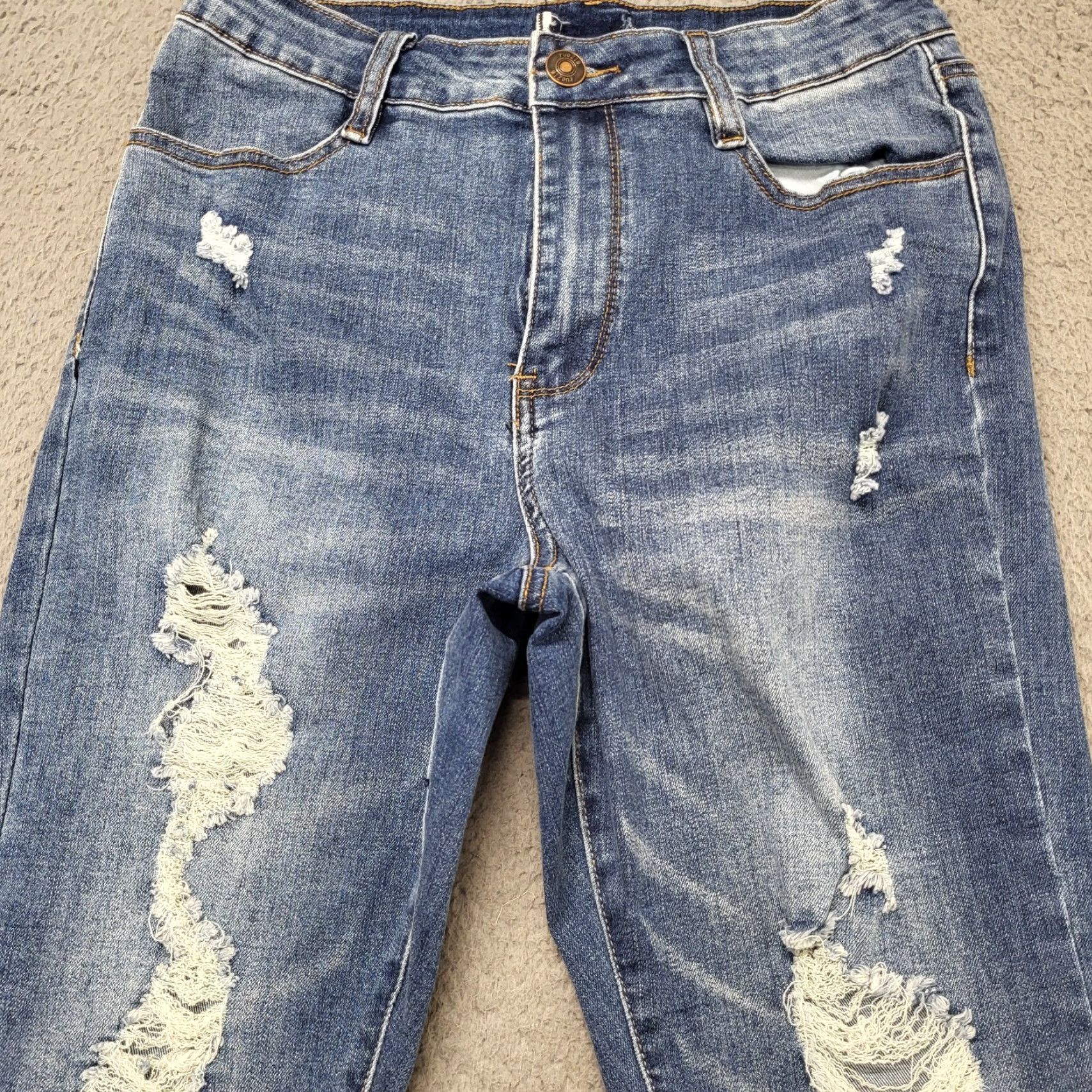 Vintage Rue 21 Jeans Juniors 5/6R Blue Mid Rise Skinny Flex Distressed Denim Preppy Jeans Shirt? Size 27" / US 4 / IT 40 - 3 Thumbnail