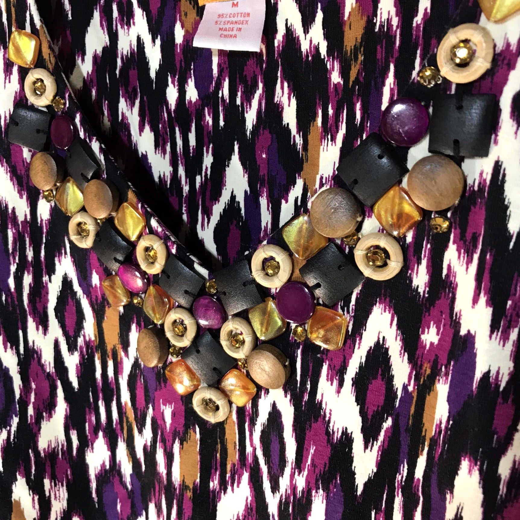 Vintage VINTAGE Ruby Rd Blouse Women's Medium Geometric Beaded Knit Top Casual Dressy Lightweight 3/4 Sleeve Size M / US 6-8 / IT 42-44 - 3 Thumbnail