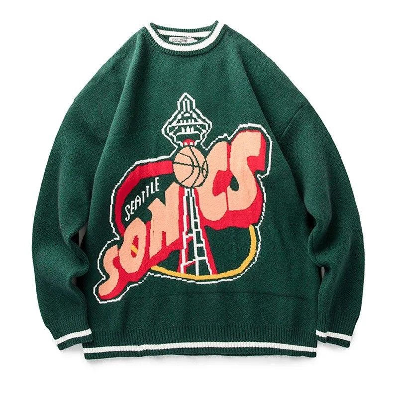 Japanese Brand "SONICS" Print Letter Knitted Green Sweater Size US M / EU 48-50 / 2 - 1 Thumbnail