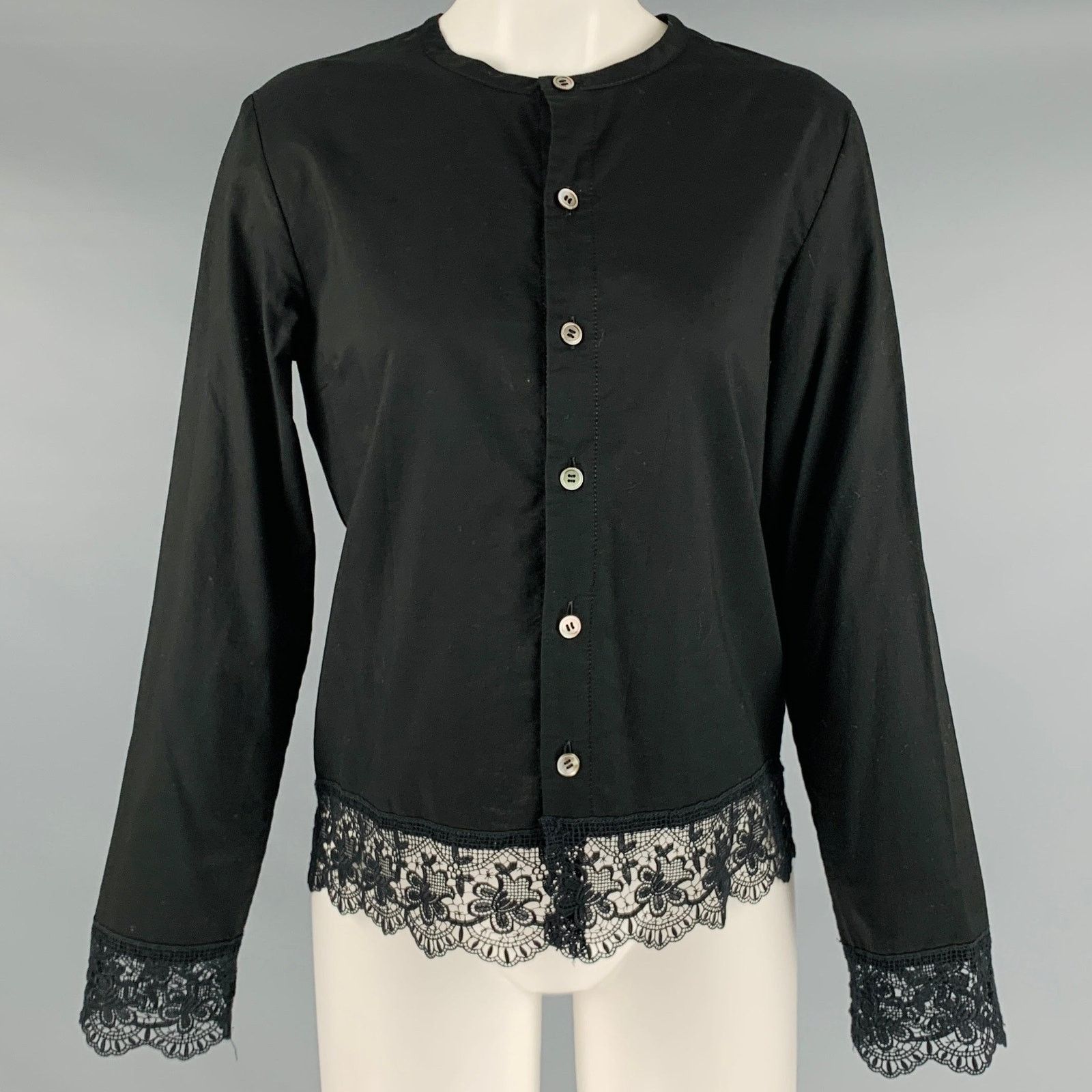 Comme des Garcons COMME des GARCONS Size S Black Cotton Collarless Blouse Size S / US 4 / IT 40 - 1 Thumbnail