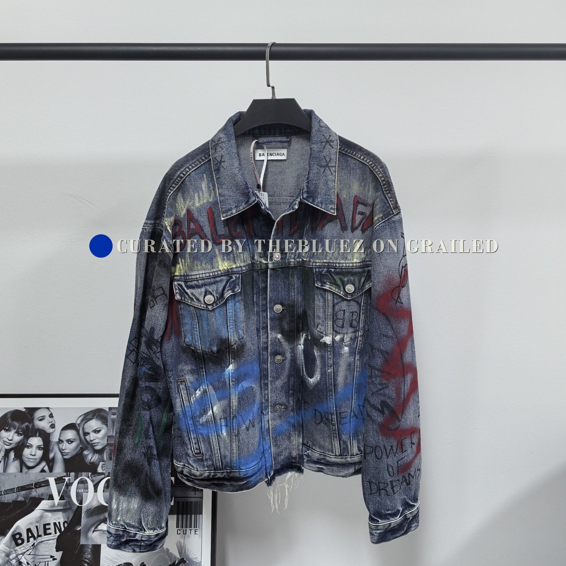 Balenciaga Balenciaga oversized plaid graffiti casual denim jacket