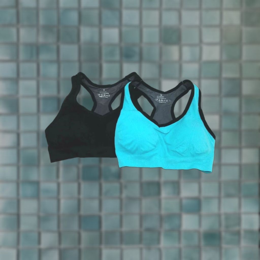 Vintage WOMENS Black Blue Sports Bra Set of 3 Activewear Pullover Size S Padded Sleeveless Yoga Running Size S / US 4 / IT 40 - 1 Thumbnail