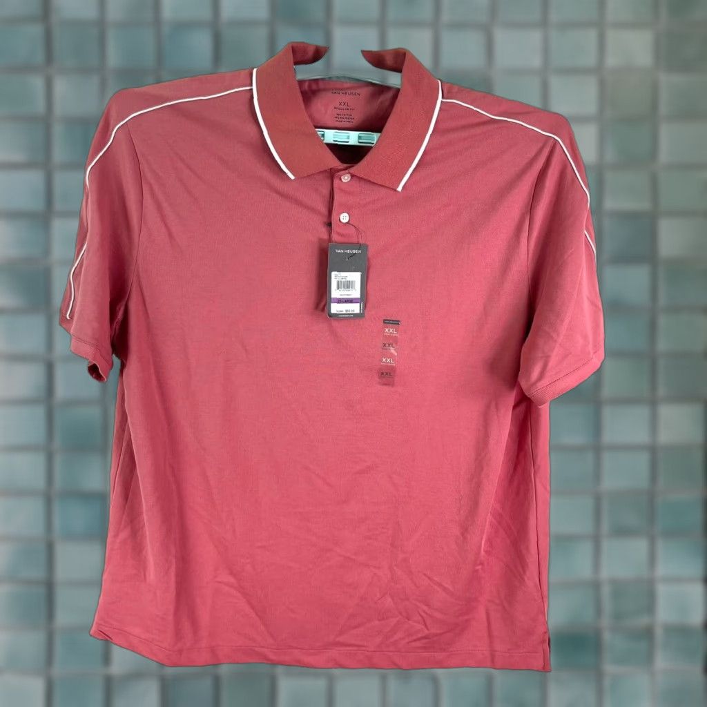 Van Heusen Van Heusen Polo Shirt Mens Regular Fit 2XL Pink Cotton Polyester Cotton Blend Short Sleeve Reg US Model Size US XXL / EU 58 / 5 - 1 Thumbnail