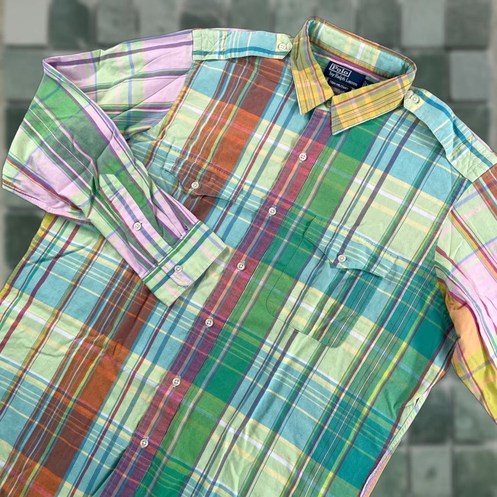 Polo Ralph Lauren VINTAGE Polo Ralph Lauren Madras Shirt Men XL Multi Tartan Plaid Military Trim Shirt Size US XL / EU 56 / 4 - 1 Thumbnail