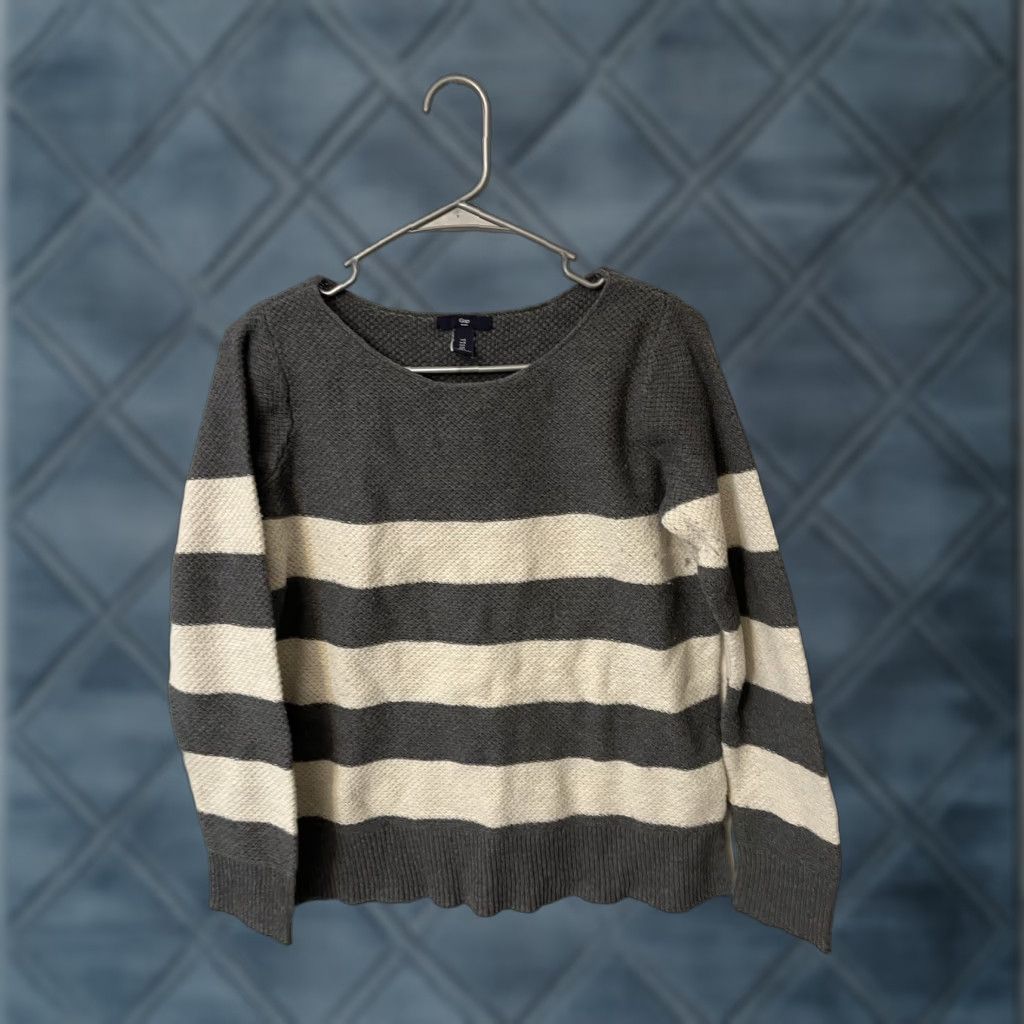 Gap Gap Sweater Women Gray White Striped T-Shirt Long Sleeve Round Neck Size L Classic Basic Oversized Size L / US 10 / IT 46 - 1 Thumbnail