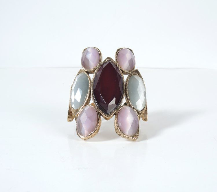 o1smst1ft0424 Gold Coated Thick Metal Gemstone Cuff