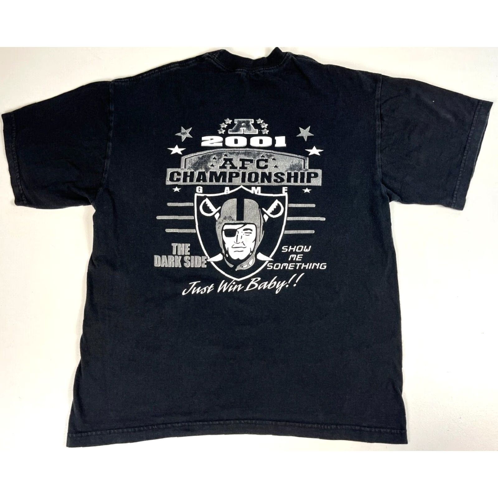 Champion VINTAGE Raiders Nation Oakland Raiders 2001 AFC West Champions T-shirt Sz M Men Short Sleeve Crew Neck Black Sports Double-Sided Size US M / EU 48-50 / 2 - 2 Thumbnail