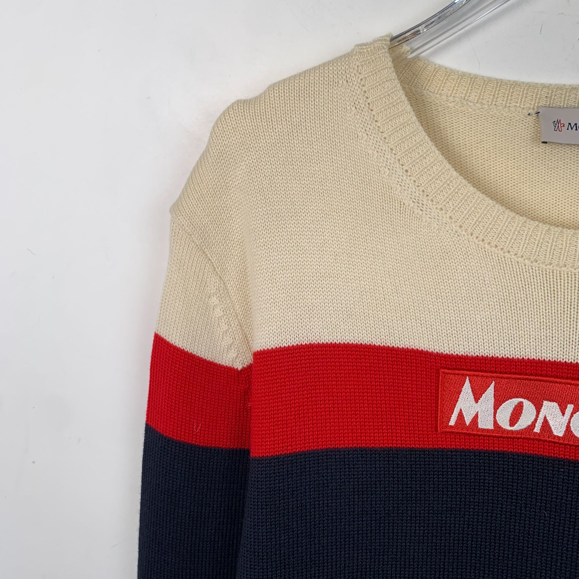 Moncler Moncler Maglione Tricot Colorblock Logo Embroidered Wool Cre Size US M / EU 48-50 / 2 - 9 Thumbnail