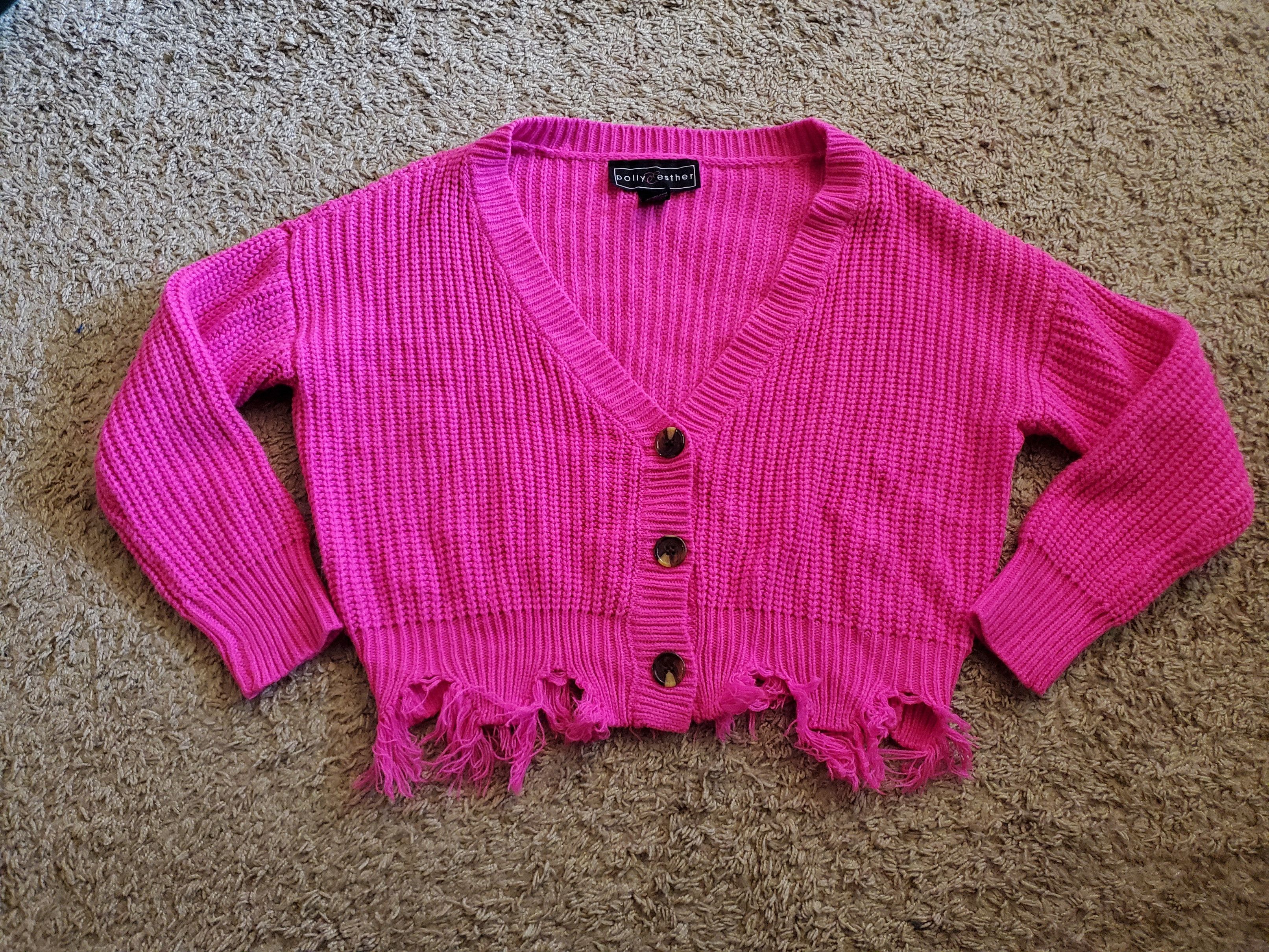 Other *Brand New* Hot Pink Cropped Distressed Cardigan Sweater Size XL / US 12-14 / IT 48-50 - 1 Thumbnail