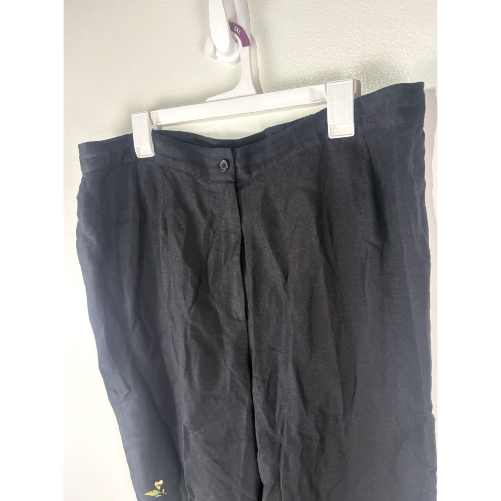 Vintage VINTAGE Larry Levine Womens Pants Plus 24W Cropped Wide-Leg Linen Blend Embroidered Bohemian City Style Size 42" / US 20 - 2 Thumbnail