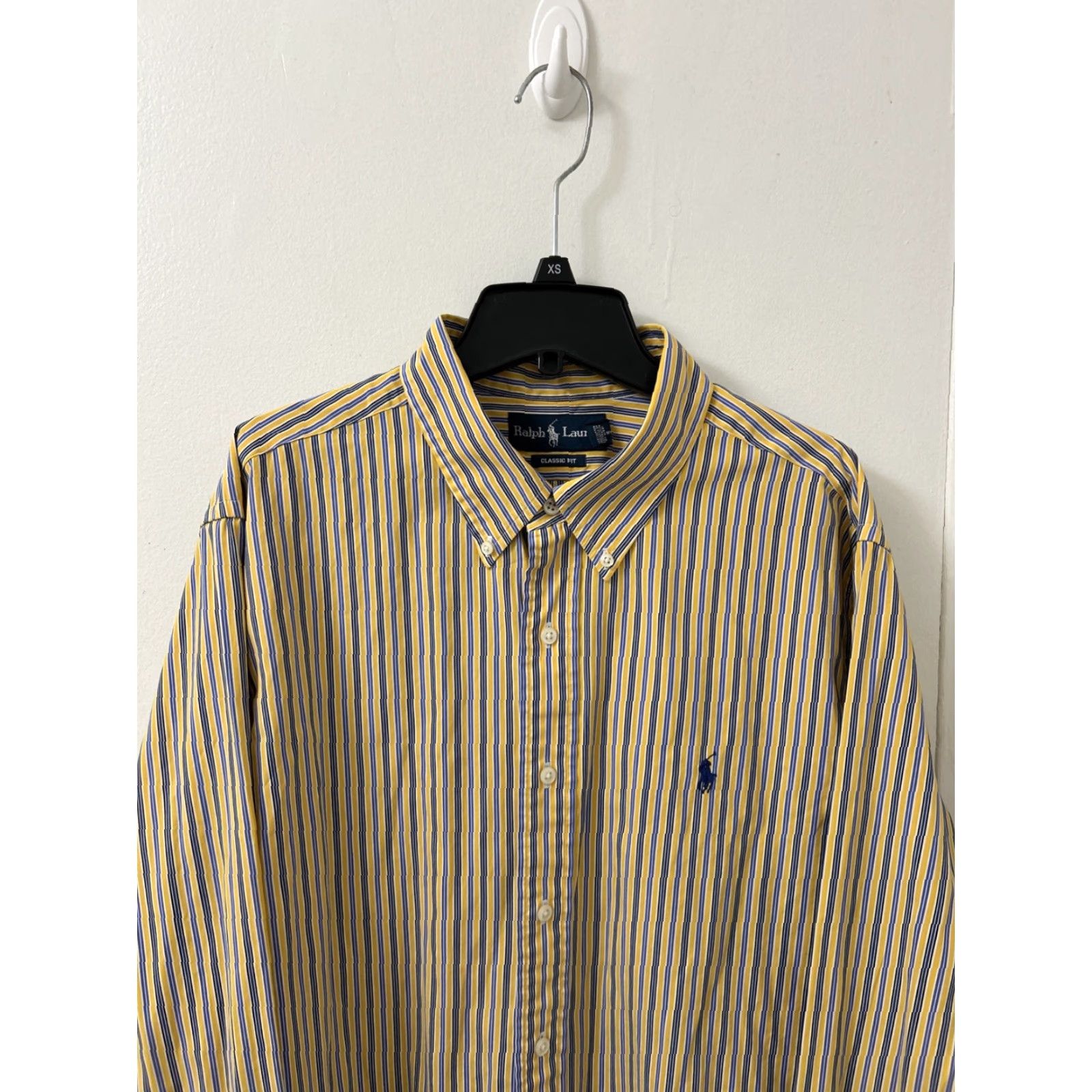 Polo Ralph Lauren VINTAGE Ralph Lauren Shirt Mens 2XL Yellow Blue Striped Classic Fit Button Down L/S Size US XXL / EU 58 / 5 - 2 Thumbnail