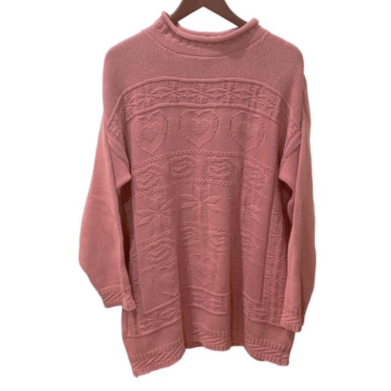 Vintage Vintage 90s Oversized Sweater Pink Hearts L Roll Neck Size L / US 10 / IT 46 - 4 Thumbnail