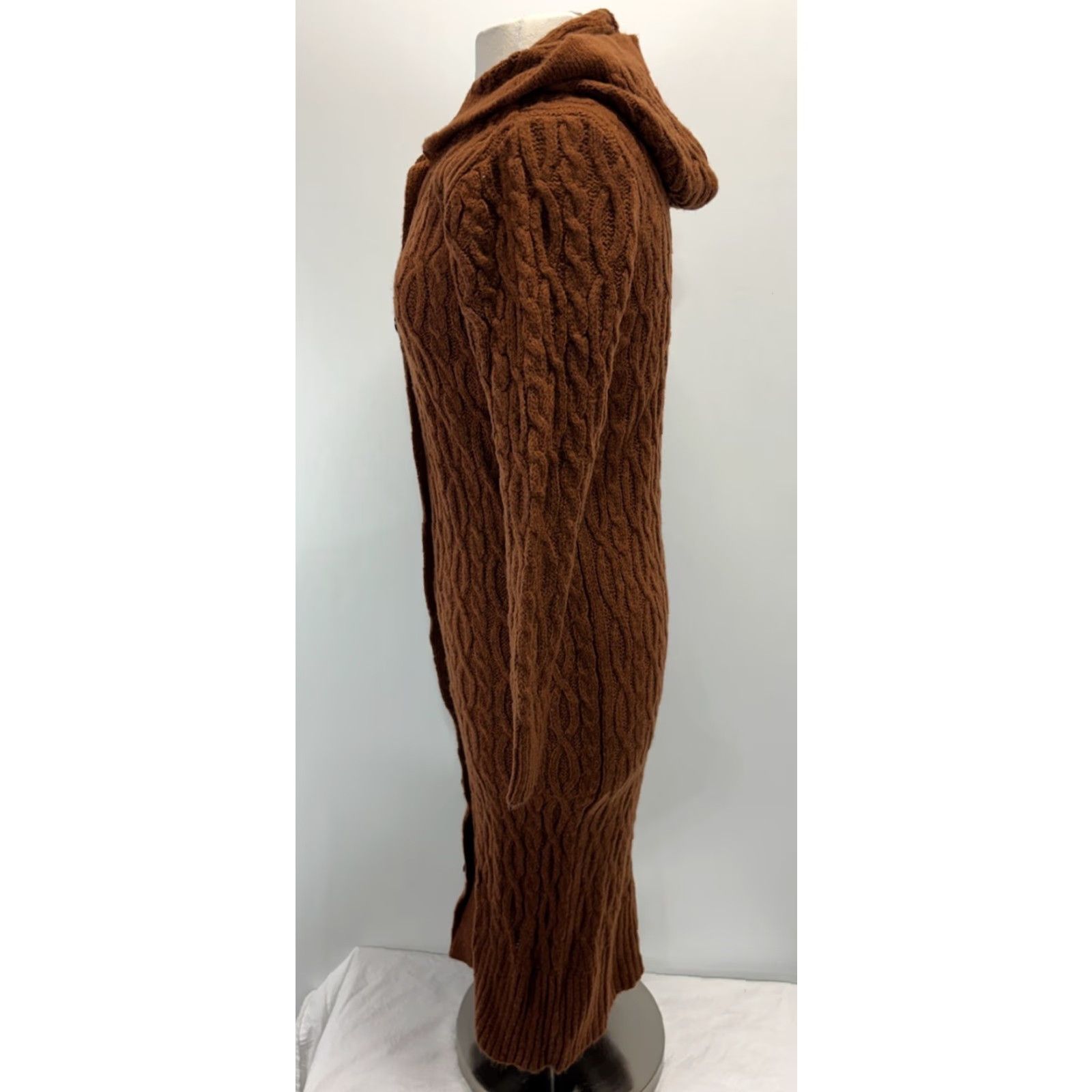Anthropologie VINTAGE Anthropologie Cable-Knit Cardigan Sweater XS Orange Hooded Duster Fisherman Womens Size XS / US 0-2 / IT 36-38 - 2 Thumbnail