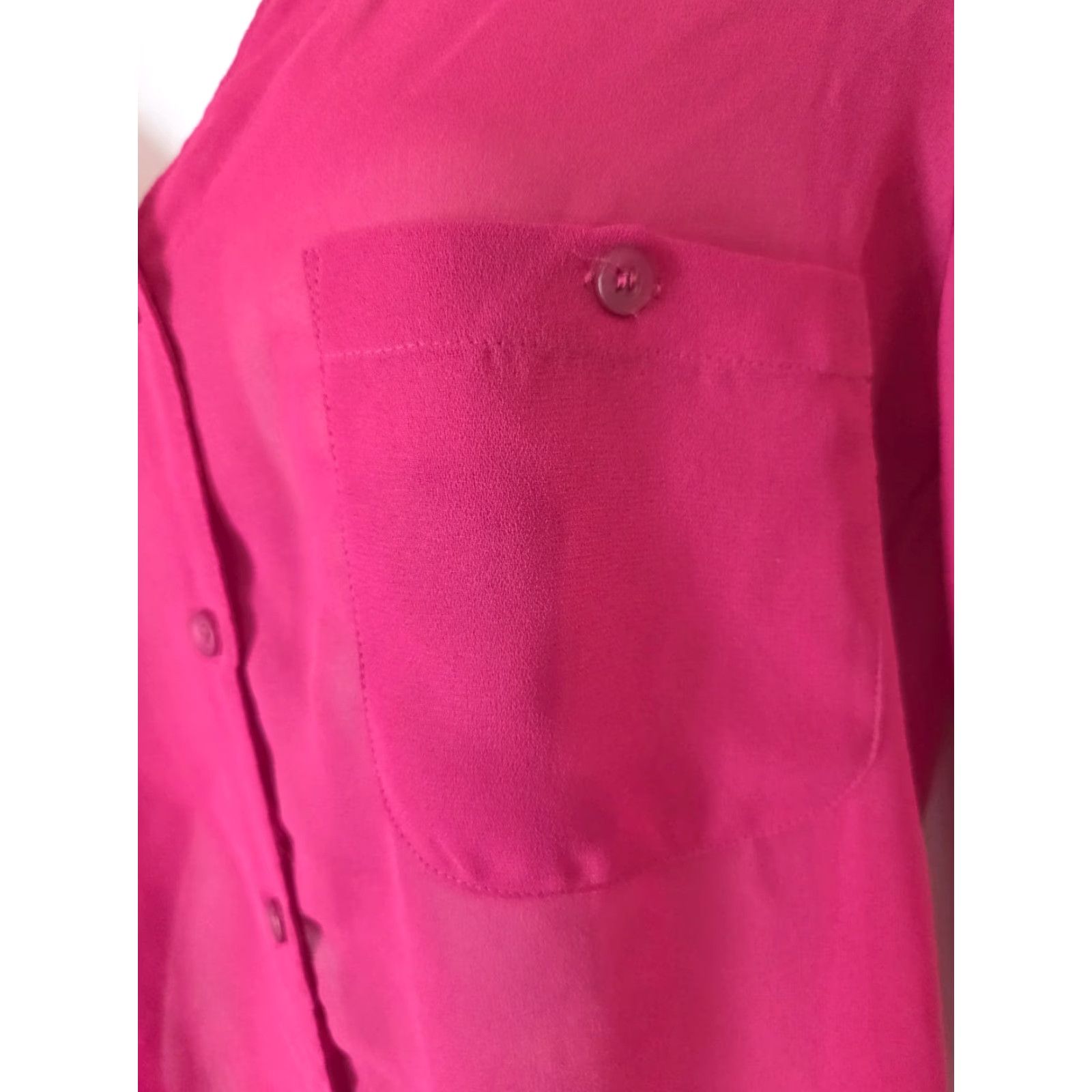 Vintage VINTAGE 80s Steven Barry Hot Pink Lightweight Sheer Button Front Top Shirt Tunic 9/10 Womens Size M / US 6-8 / IT 42-44 - 3 Thumbnail