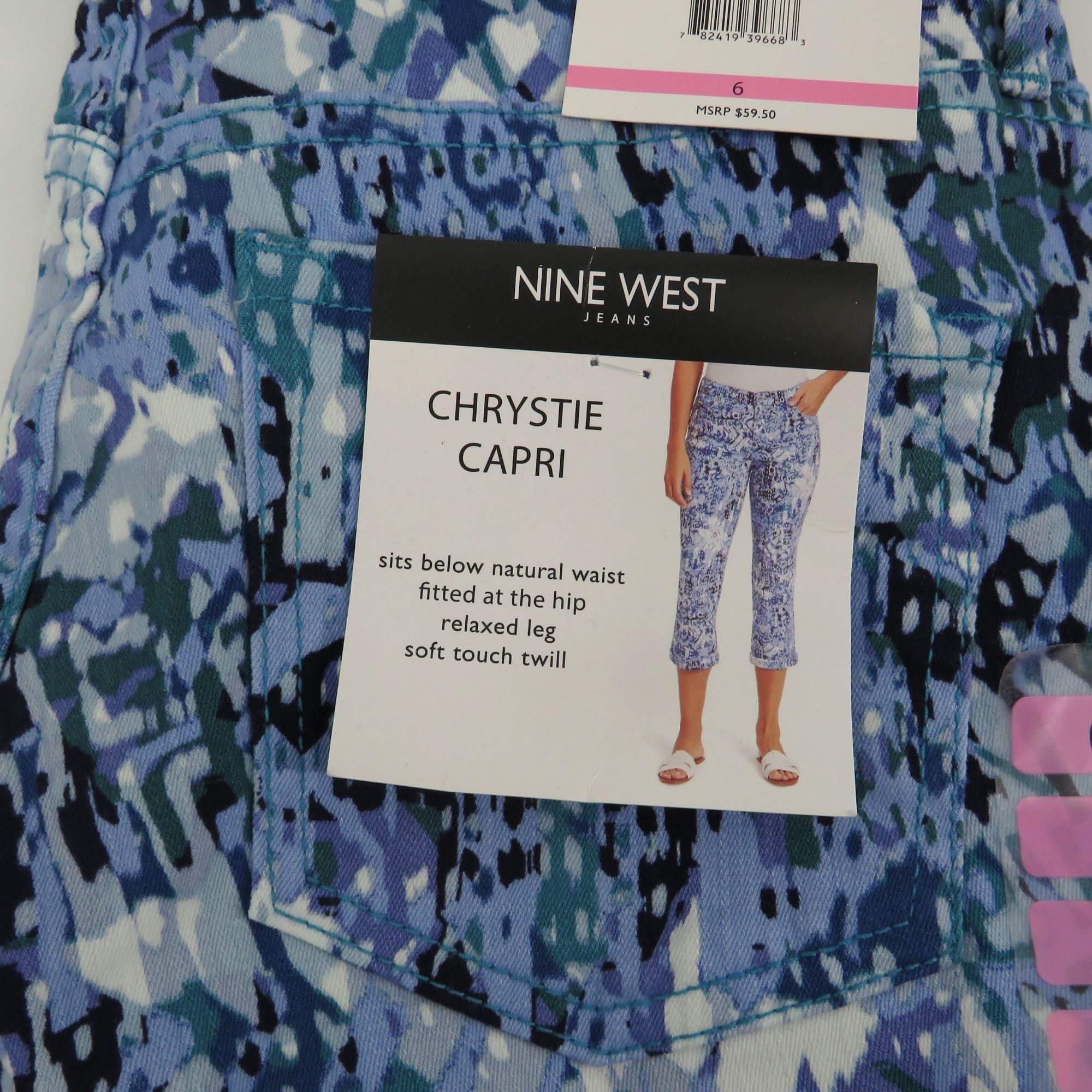 Nine West Nine West Chrystie Capri Pants Size 6 Relaxed Fit Blue Abstr Size 28" / US 6 / IT 42 - 3 Thumbnail