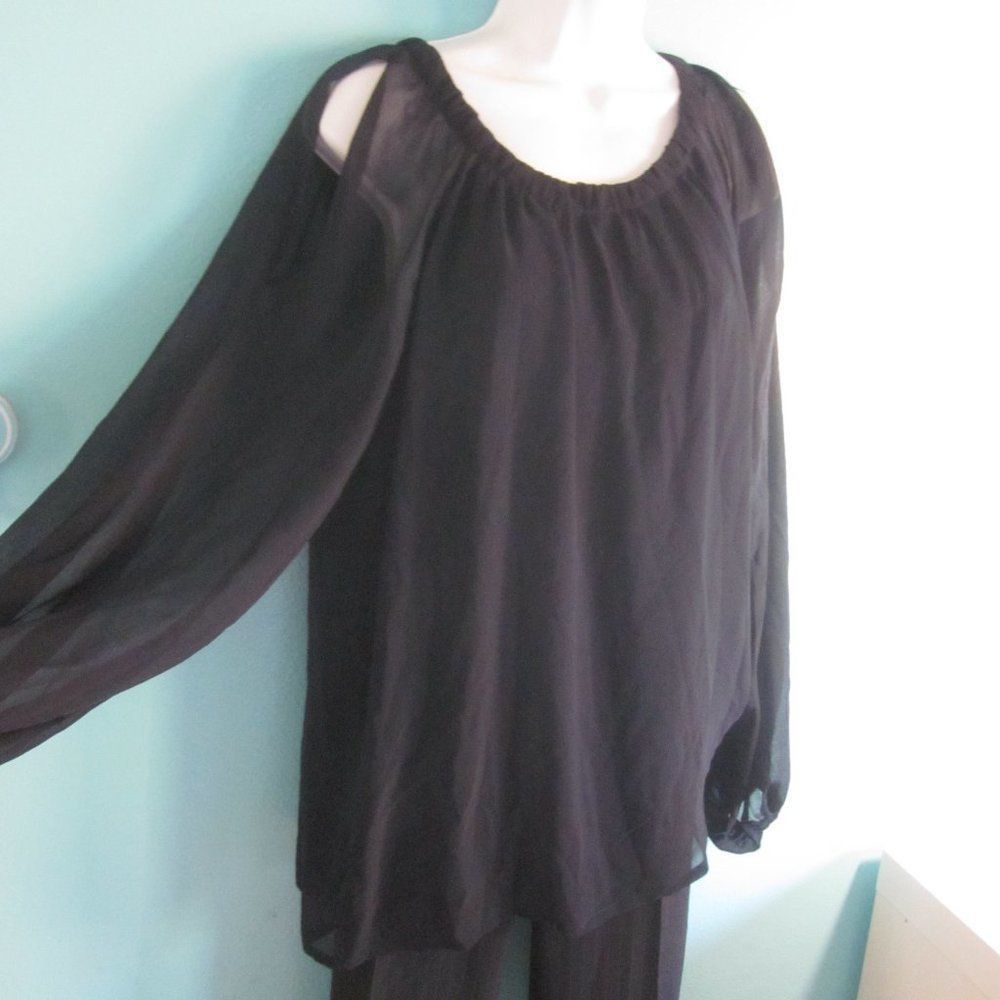Marsell MARELLA Womens Black Crepe Blouse Sheer Sleeve Open Shoulder Size M / US 6-8 / IT 42-44 - 3 Thumbnail
