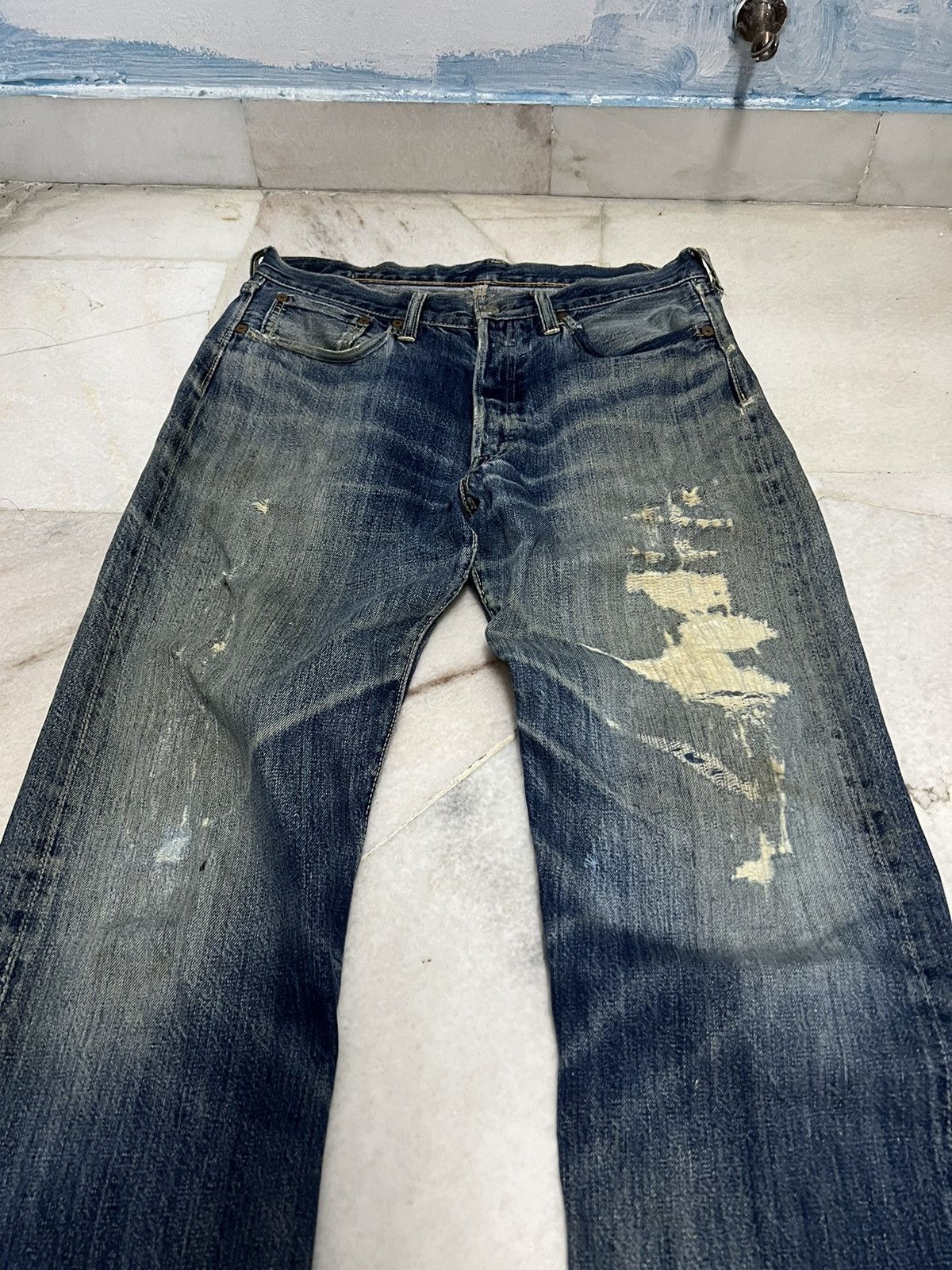 The Real McCoy's VINTAGE JOE MCCOY & CO LOT 906 DISTRESSED SELVEDGE JEANS Size US 32 / EU 48 - 3 Thumbnail
