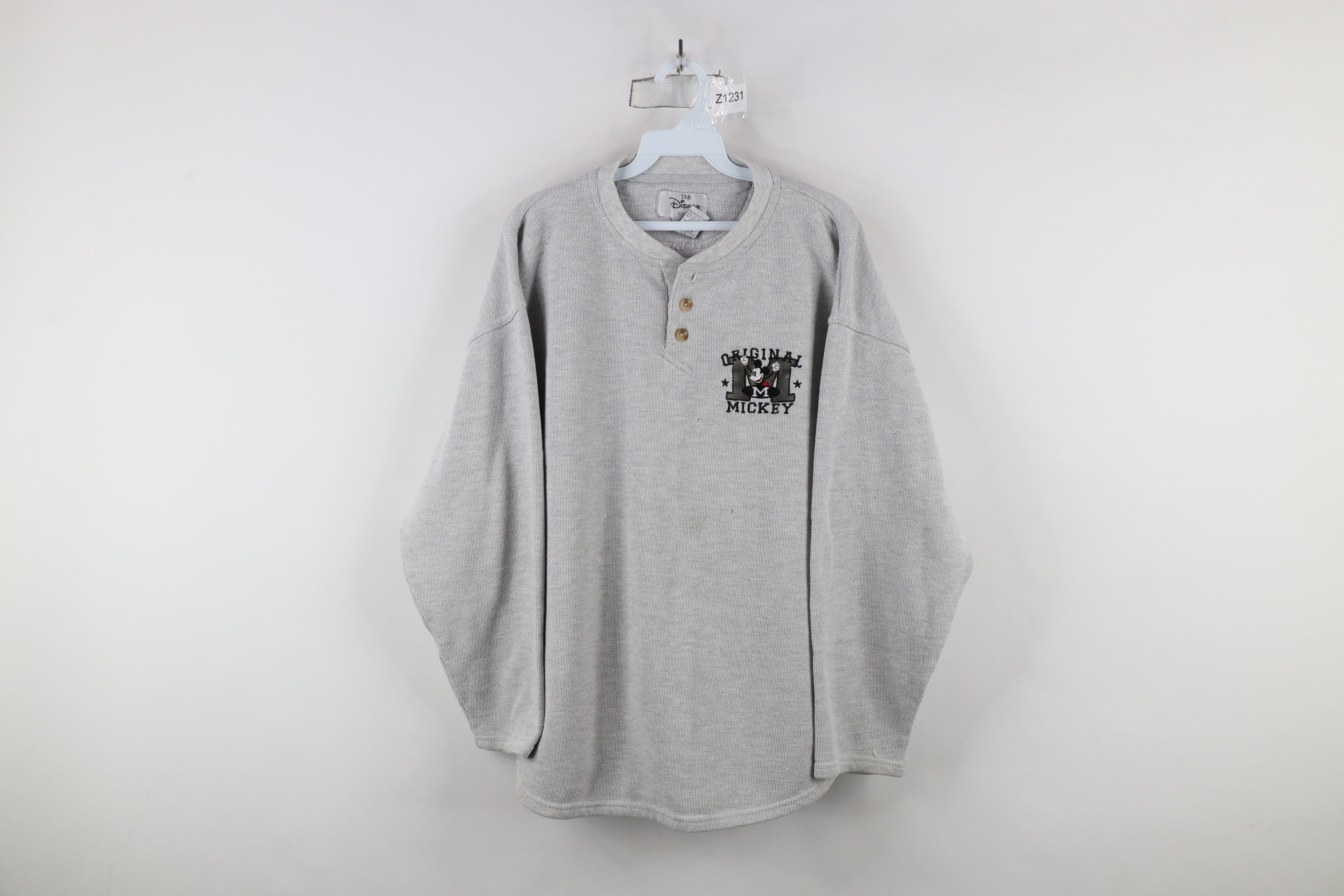 Disney × Vintage Vintage 90s Disney Mickey Mouse Thermal Henley Sweatshirt Size US XL / EU 56 / 4 - 1 Thumbnail