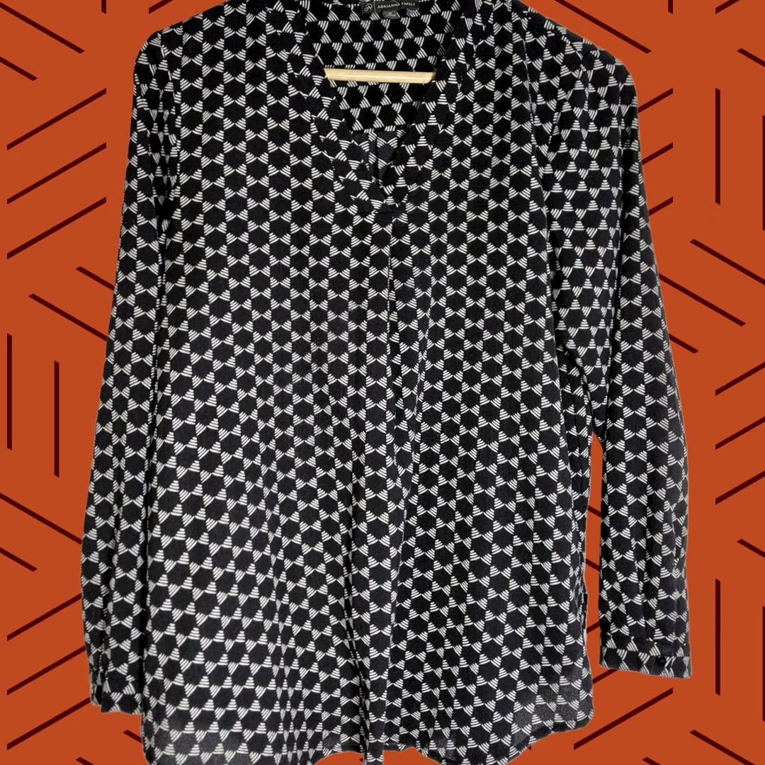 Adrianna Papell ADRIANNA PAPELL Blouse Long Sleeve Collared Button Geometric Print Black White M Womens Size M / US 6-8 / IT 42-44 - 1 Thumbnail