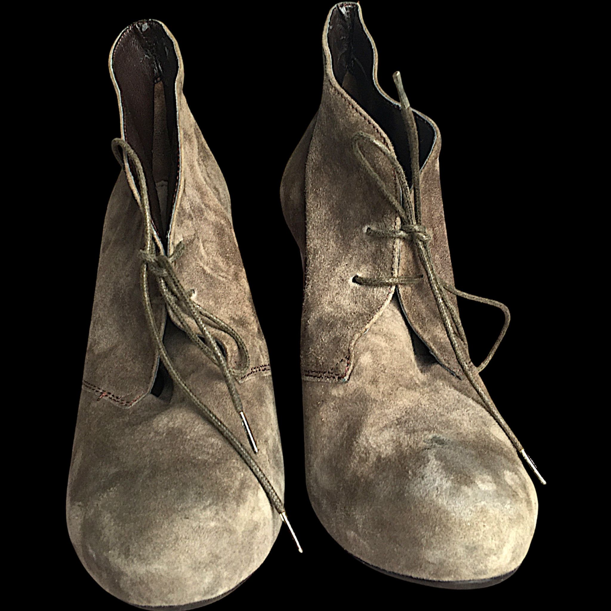 Vintage Tasca Suede Ankle Boots - Beige & Brown Leather Size US 10 / IT 40 - 3 Thumbnail