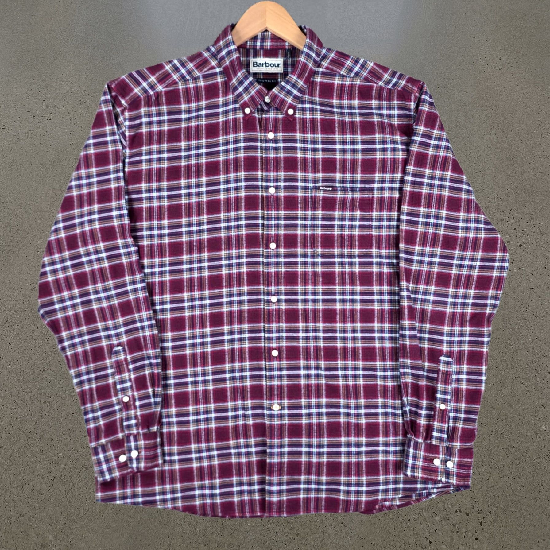Barbour Shirt Mens 2XL Red Plaid Long Sleeve Button Down Tailored Fit Soft Flannel, Men's (Size Xxl)