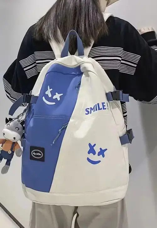 Japanese Brand Fashion punk colorblock smile backpack aesthetic Size ONE SIZE - 1 Thumbnail