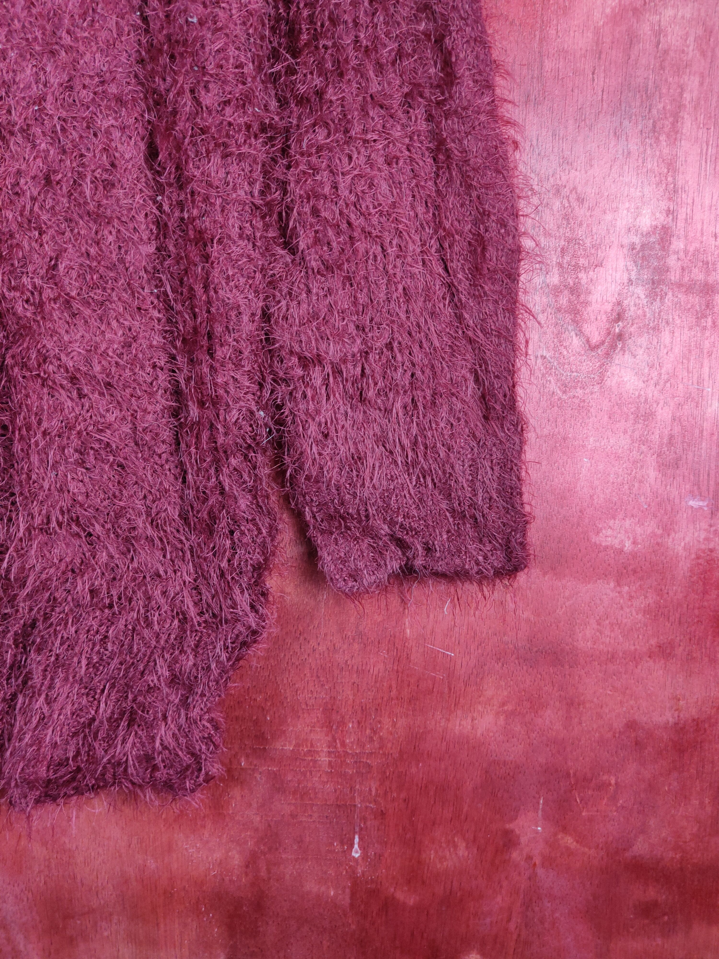 Aran Isles Knitwear Jalassio Maroon Shag Shaggy Fur Mohair Knitwear #S1943 Size L / US 10 / IT 46 - 6 Thumbnail