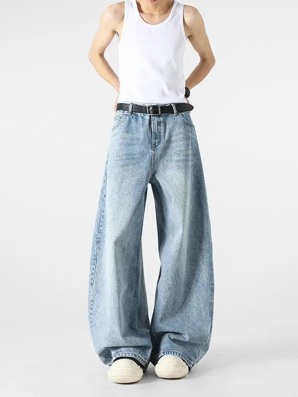 Retro loose casual wide leg slightly flared jeans