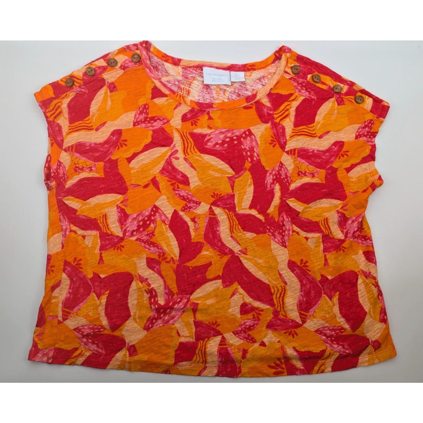 Cynthia Rowley Cynthia Rowley Womens L Boxy Top Orange Pink Scoop Neck Sleeveless Pullover Boho Shirt Size L / US 10 / IT 46 - 2 Thumbnail