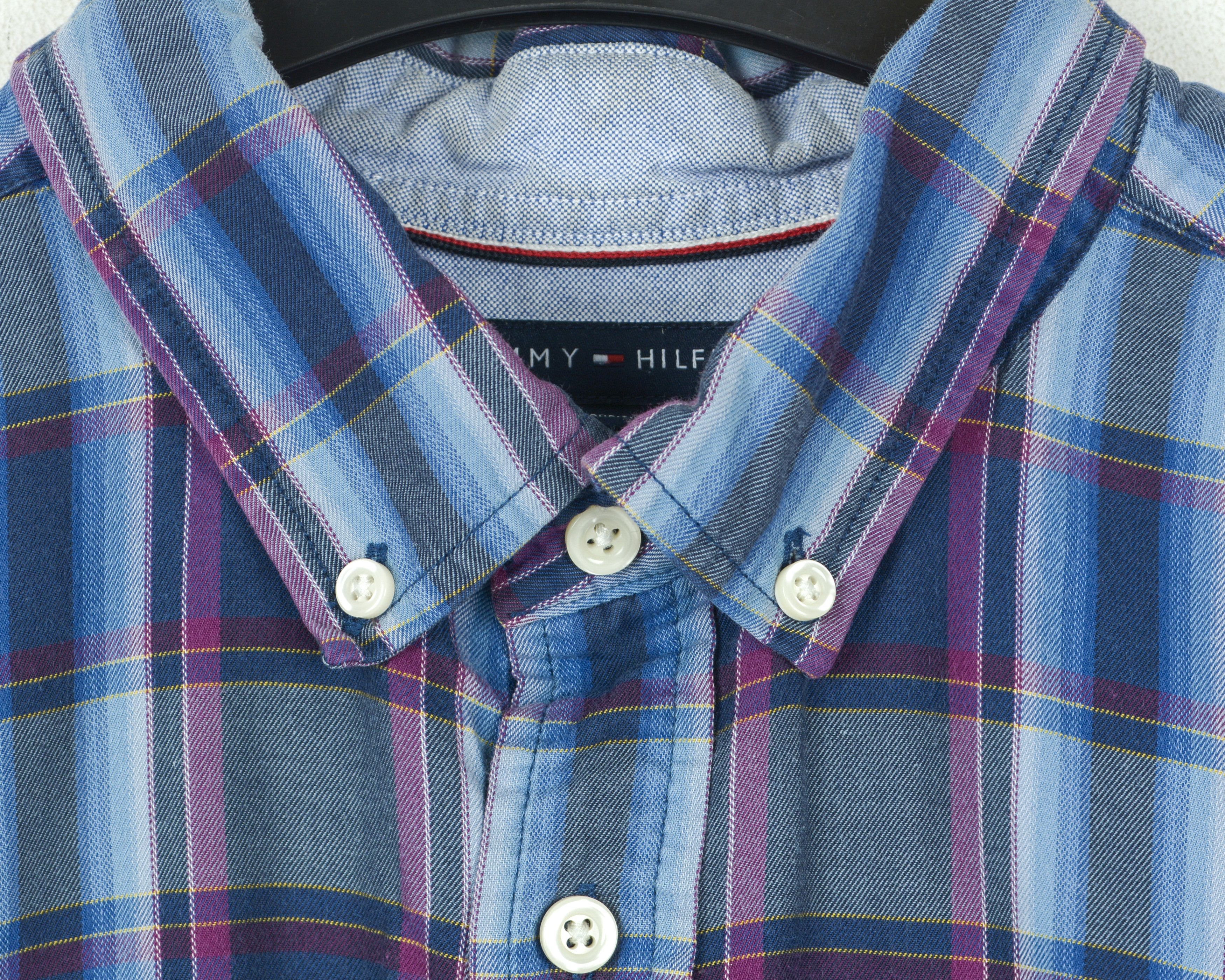 Tommy Hilfiger Casual Shirt Long Sleeved Button Check Plaid Purple Formal Size US L / EU 52-54 / 3 - 3 Thumbnail