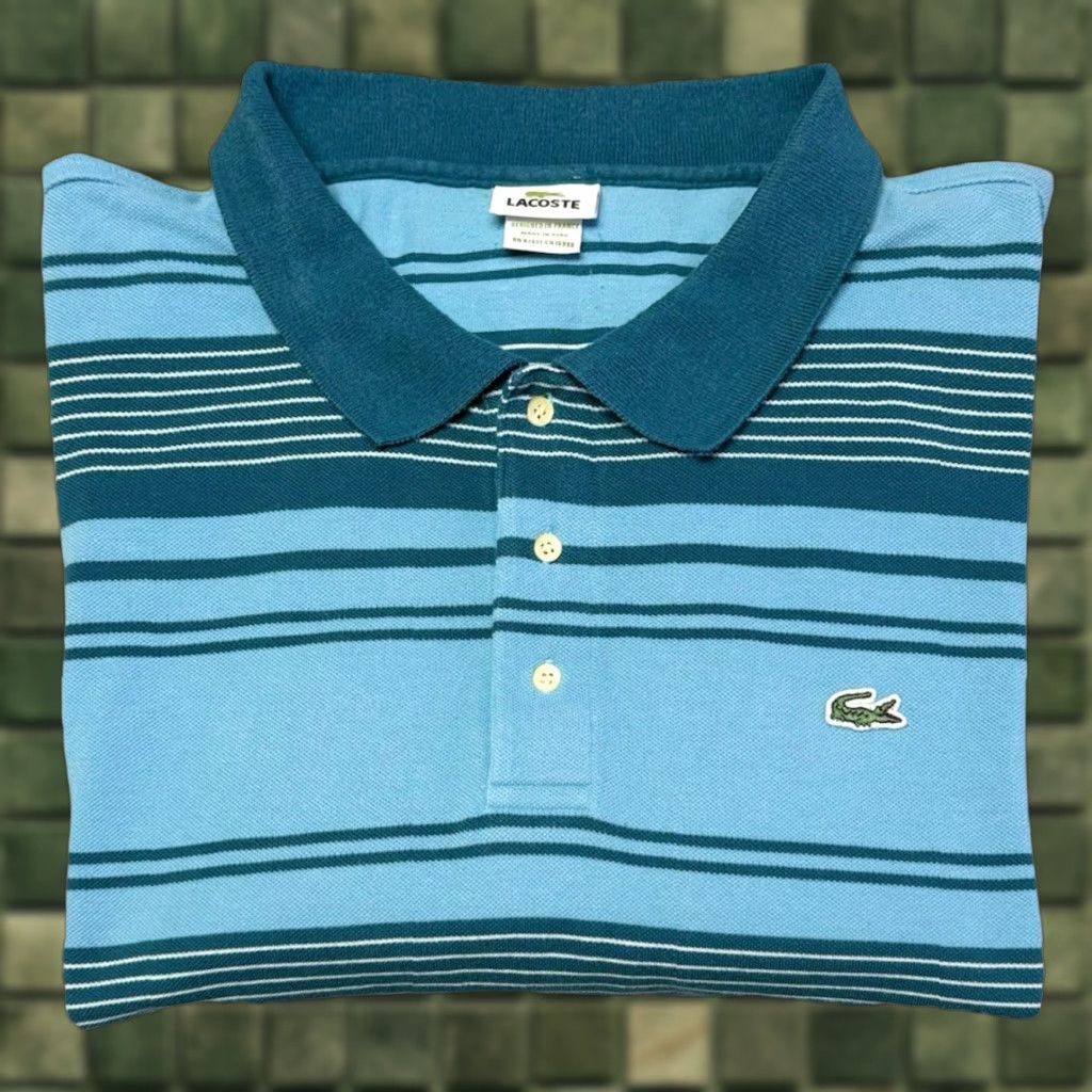 Lacoste VINTAGE Lacoste Polo Shirt Men’s 4XLT FR 11 Blue Striped Big & Tall Short Sleeves Size US XXL / EU 58 / 5 - 1 Thumbnail