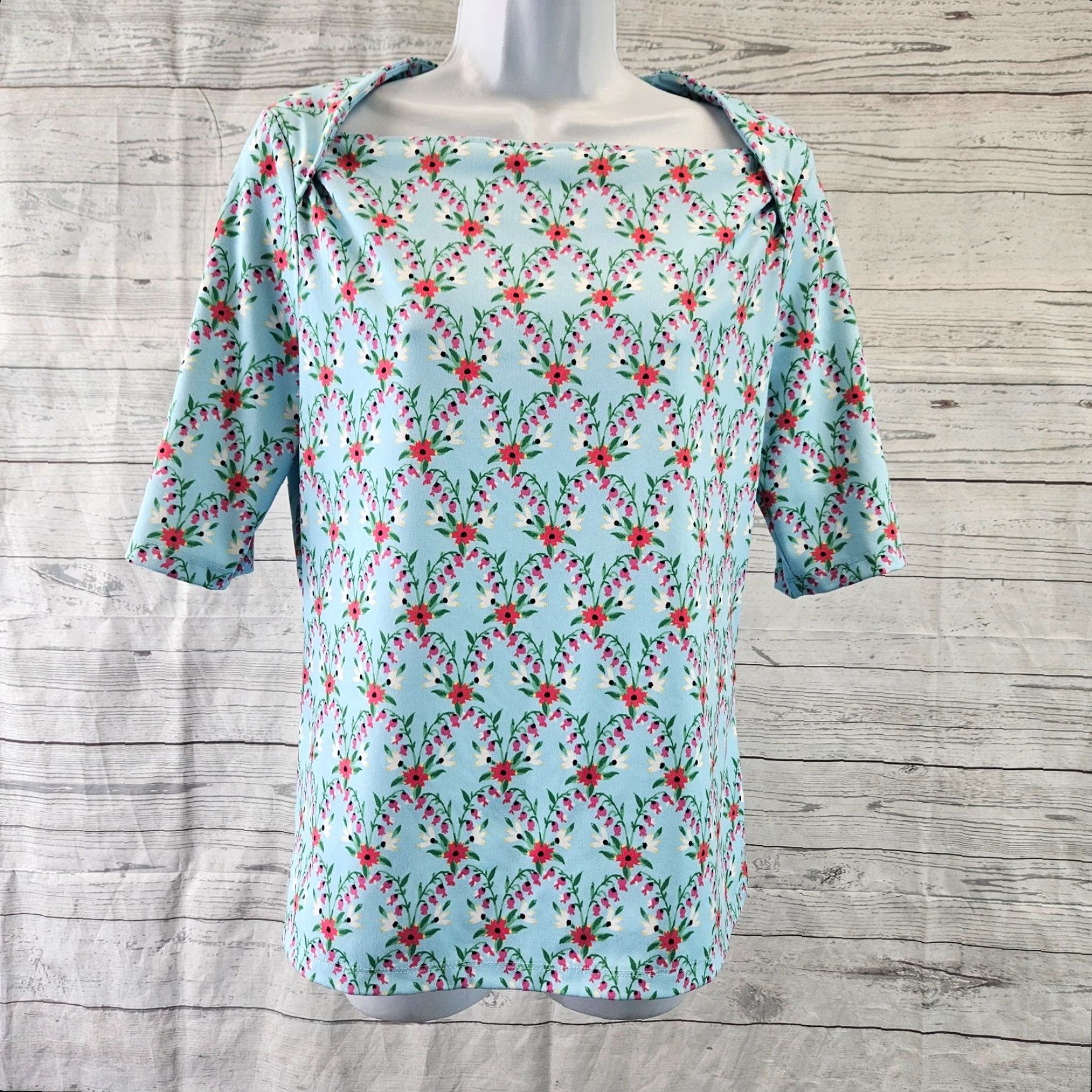 Ann Taylor VINTAGE Ann Taylor Womens Top Floral Blue Pink Half Sleeves Medium Pink Floral Shirt Womens M Blue Size M / US 6-8 / IT 42-44 - 2 Thumbnail