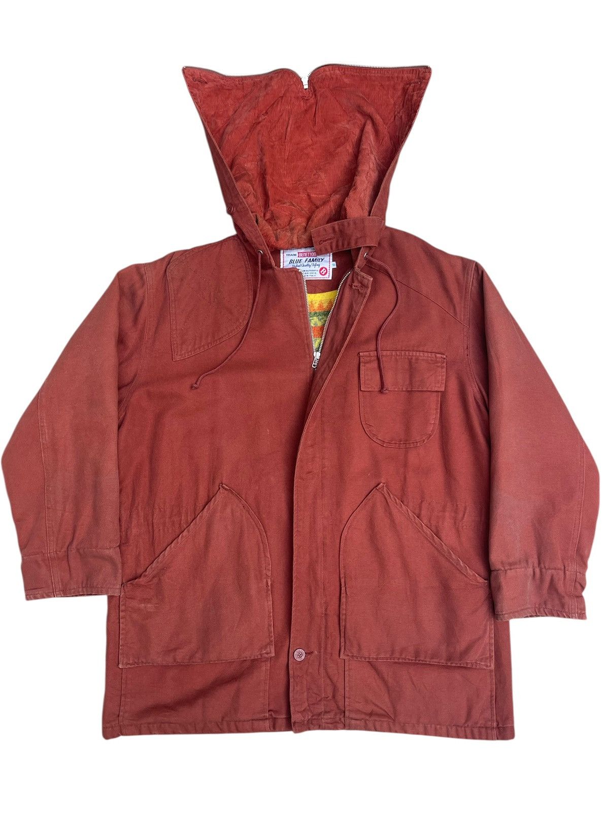 Benetton Benetton Sanforized Red Hooded Jacket Colorful Knit Lining Size US L / EU 52-54 / 3 - 1 Thumbnail