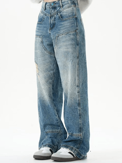 Japanese Brand × Jean Washed distressed casual straight-leg men's ripped jeans Size US 32 / EU 48 - 2 Thumbnail