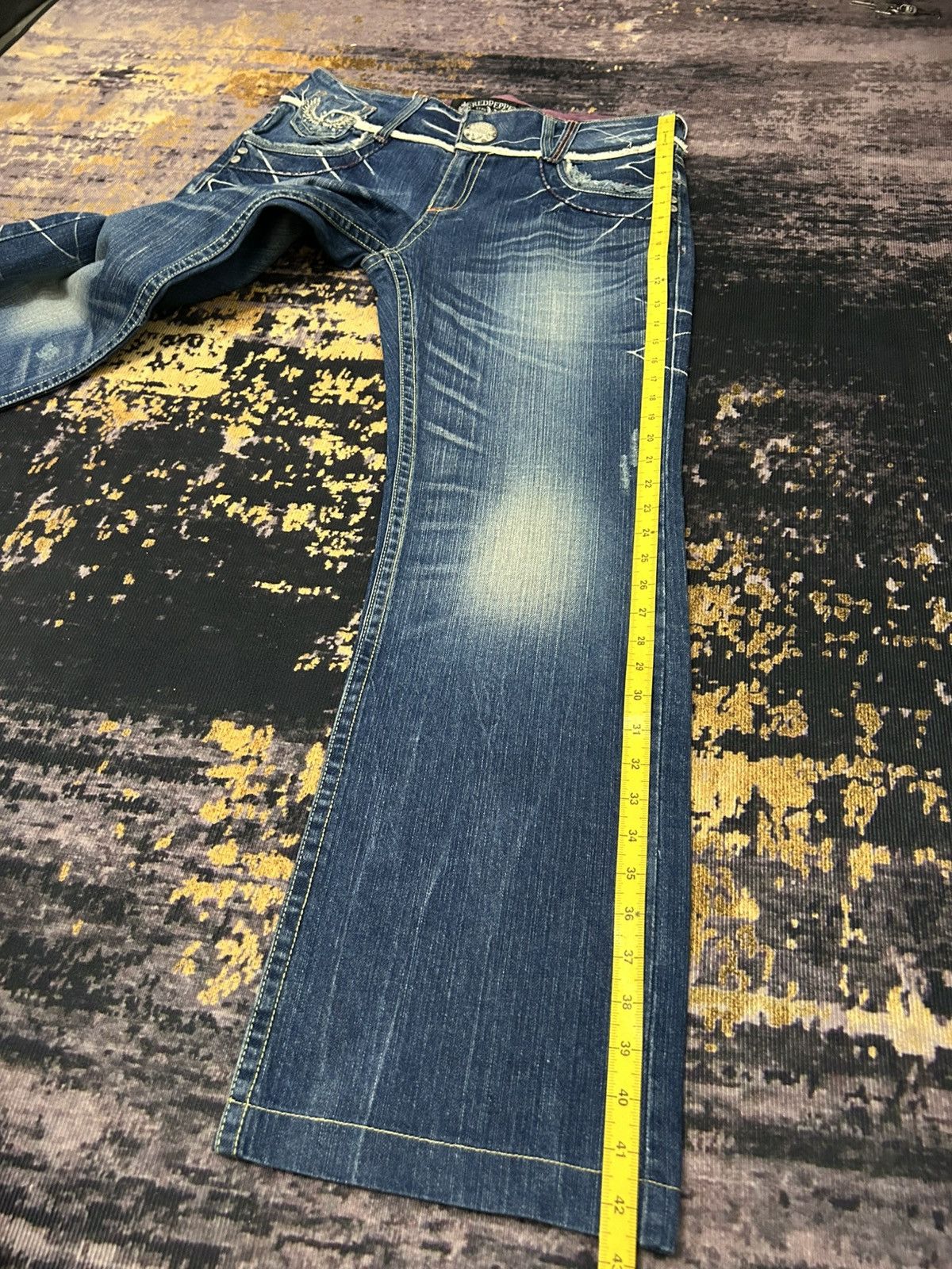 Tornado Mart Red Pepper Wing Back Embroidered Whiskered Jeans Size US 34 / EU 50 - 25 Thumbnail