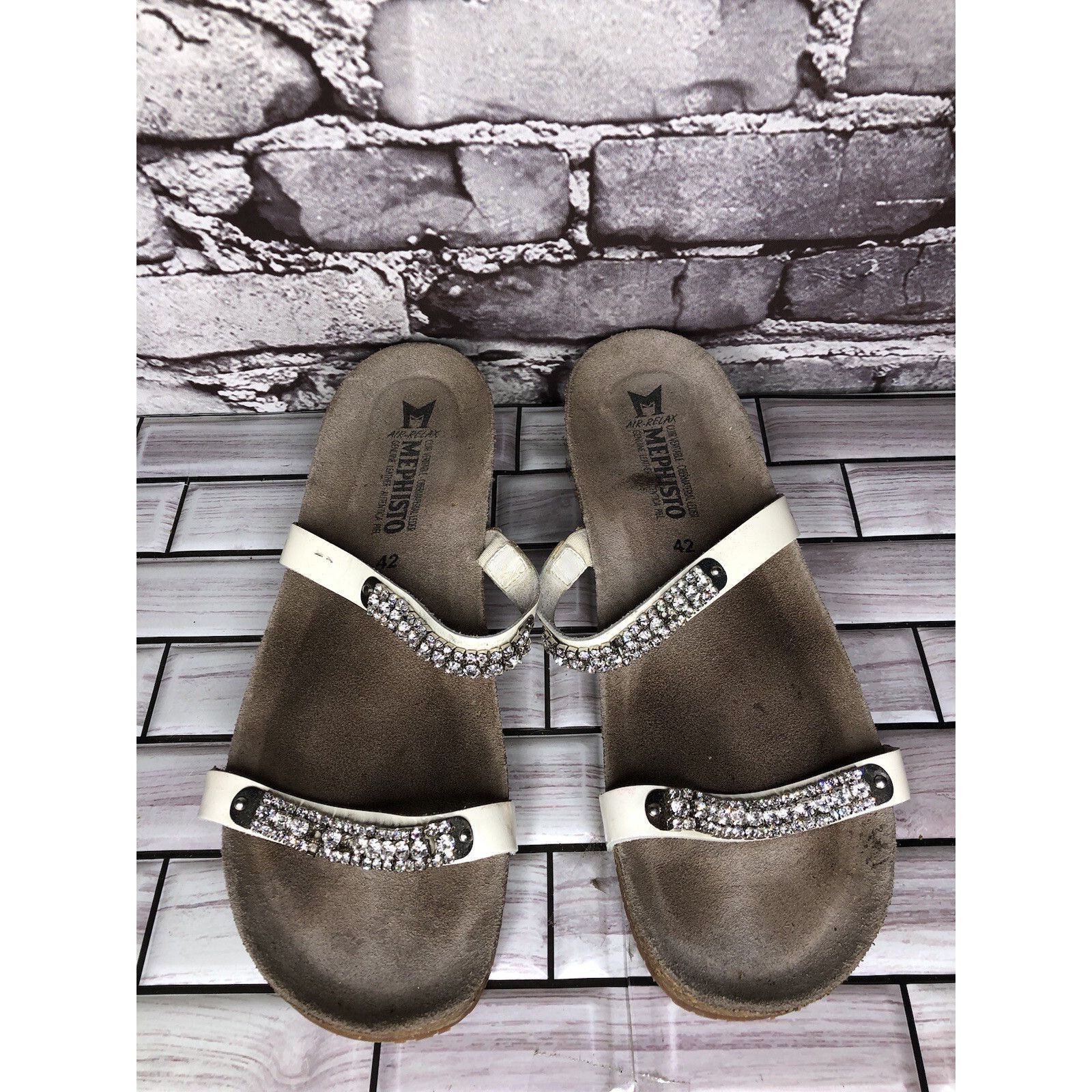 Mephisto Mephisto White Rhinestone Crystal Strap Slide Cork Sandals W Size US 11 / IT 41 - 21 Thumbnail
