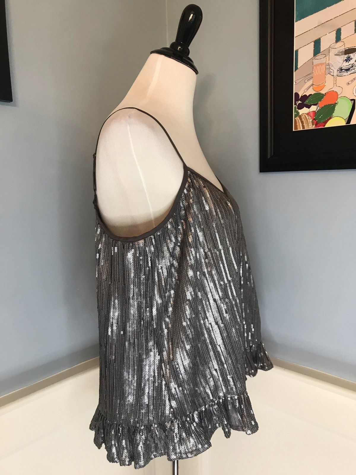 Anthropologie NWT Silver Sequined Anthropology Top Sz 10 Size L / US 10 / IT 46 - 2 Thumbnail
