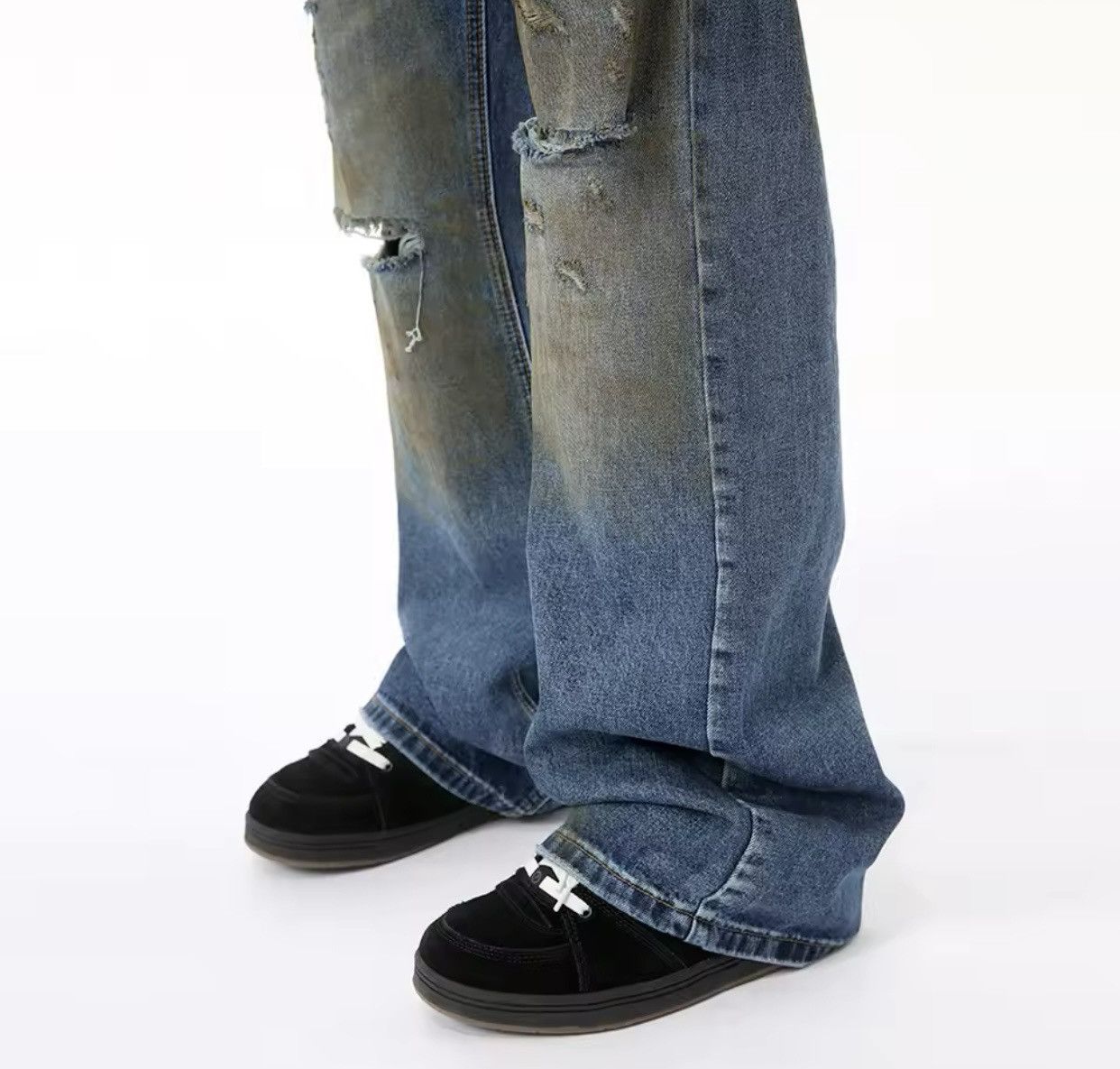 Denime × Jean Retro Broken Distressed Wide Leg Denim Jeans Size US 31 - 5 Thumbnail