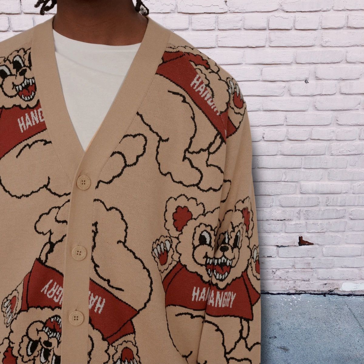 Lazy Oaf Lazy Oaf RARE Hangry Bear Knit Cardigan unisex drop shoulder Size US XXL / EU 58 / 5 - 9 Thumbnail