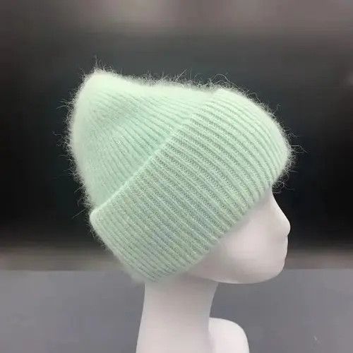VIBE Warm Fluffy Rabbit Fur Knitted Beanie Hat Size ONE SIZE - 1 Thumbnail