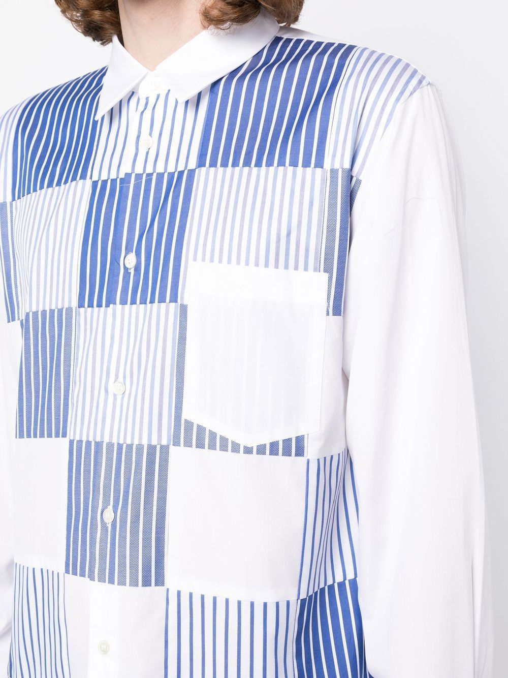 Comme des Garcons Homme Deux o1mle0125 Patchwork Stripe Shirt in White & Blue Size US M / EU 48-50 / 2 - 5 Thumbnail