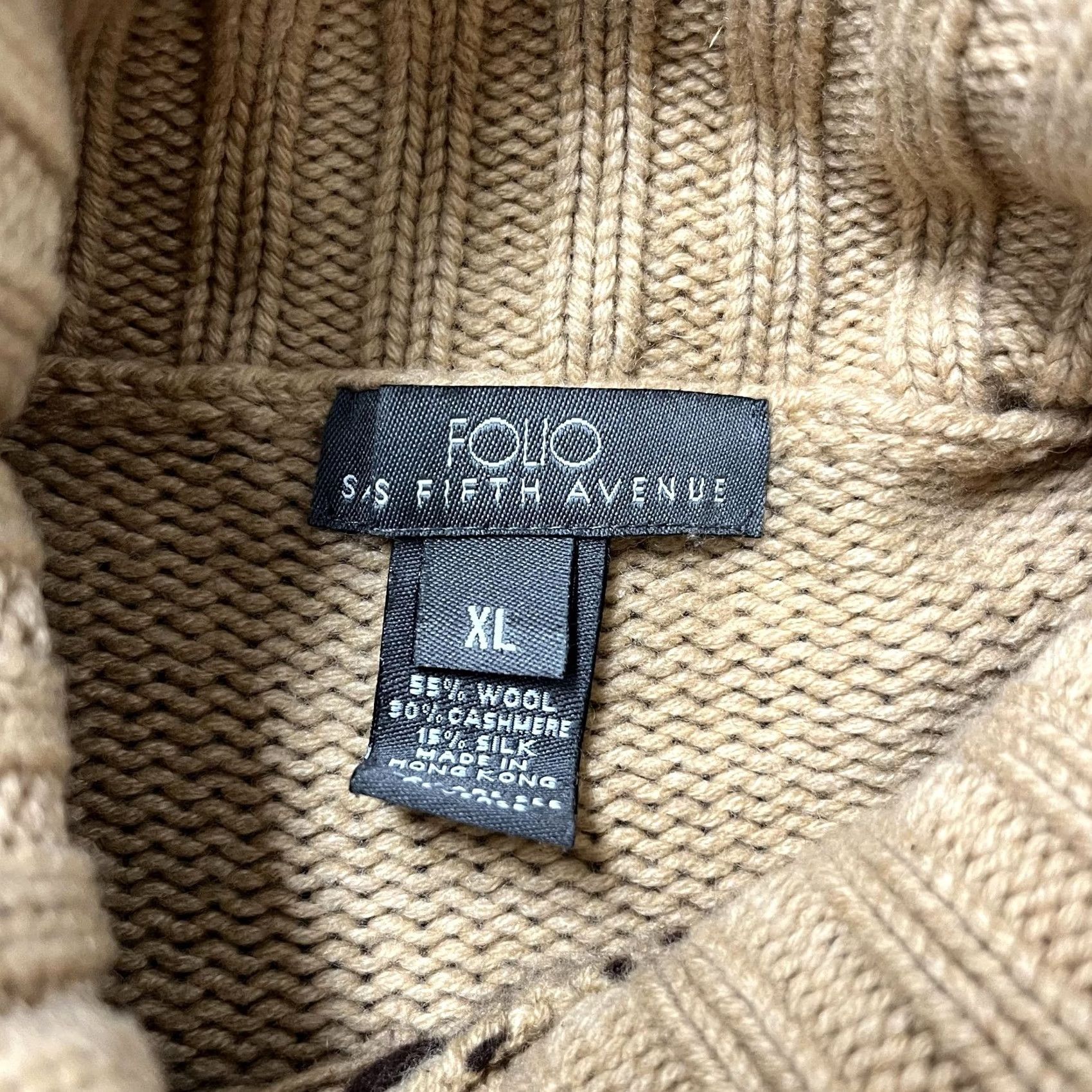 Saks Fifth Avenue Folio Saks Fifth Avenue Sweater Womens XL Tan Brown Turtleneck Wool Cashmere Silk Geometric Knit Pullover Long Sleeve Size XL / US 12-14 / IT 48-50 - 3 Thumbnail