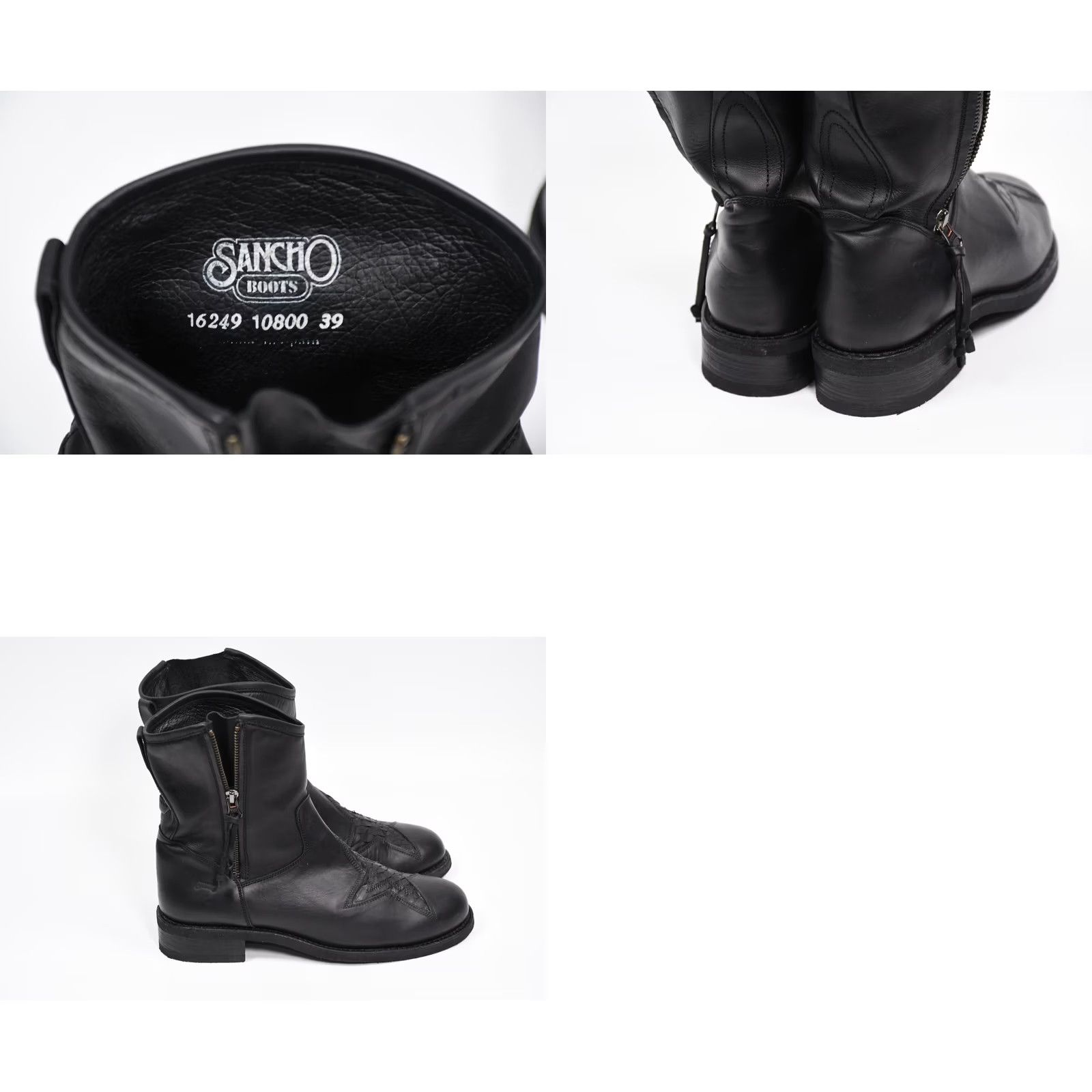 Skin Sancho Boots Women's Black Biker Leather Mid-Calf Size 39 US 8.5 Low Heel Snake Skin Pattern? Size US 9 / IT 39 - 8 Thumbnail